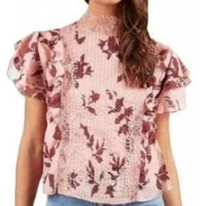 Cleobella Pink Floral Flutter Sleeve Top